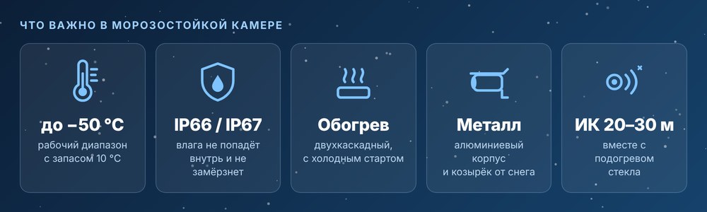 Характеристики морозостойкой камеры Ключевые характеристики морозостойкой уличной камеры видеонаблюдения