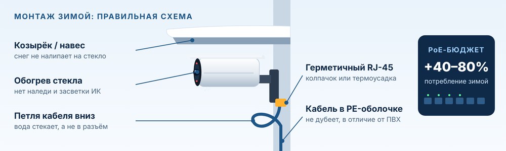 Монтаж камеры видеонаблюдения зимой Схема монтажа уличной камеры видеонаблюдения зимой